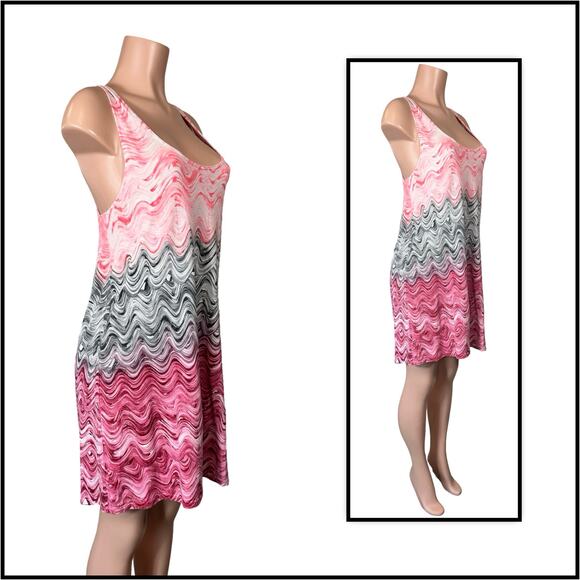 Becca Tie Dye Pink Swirl Lattice Back Cover Up Dress SZ L $78 - Picture 11 of 14